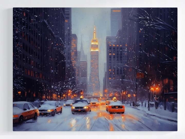 Plakát Město New York Ulice Zima Sníh Večer 100x75