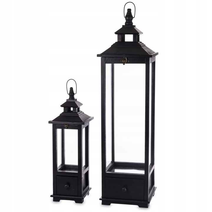 Dřevěné lampiony boho Vintage 2ks přetíratelné černé loft rustikální