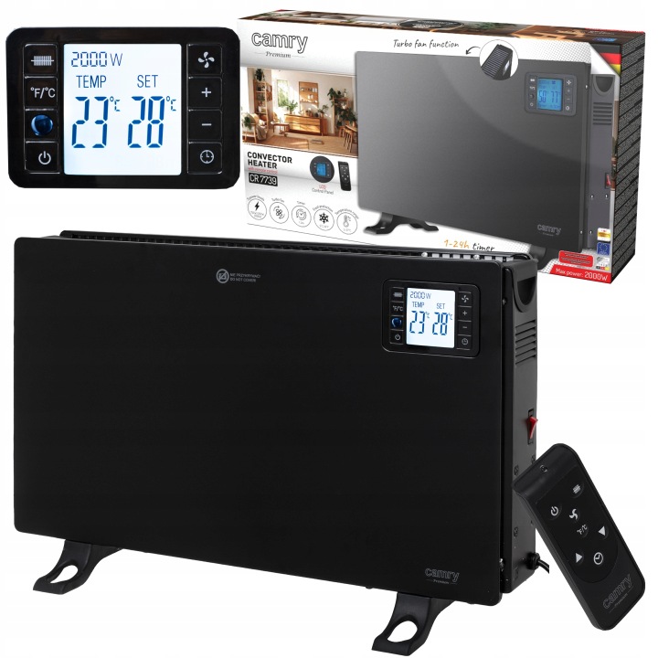 Elektrický Konvektorový Ohřívač, Energeticky Úsporný Termostat 2000 W, LCD Dálkové Ovládání