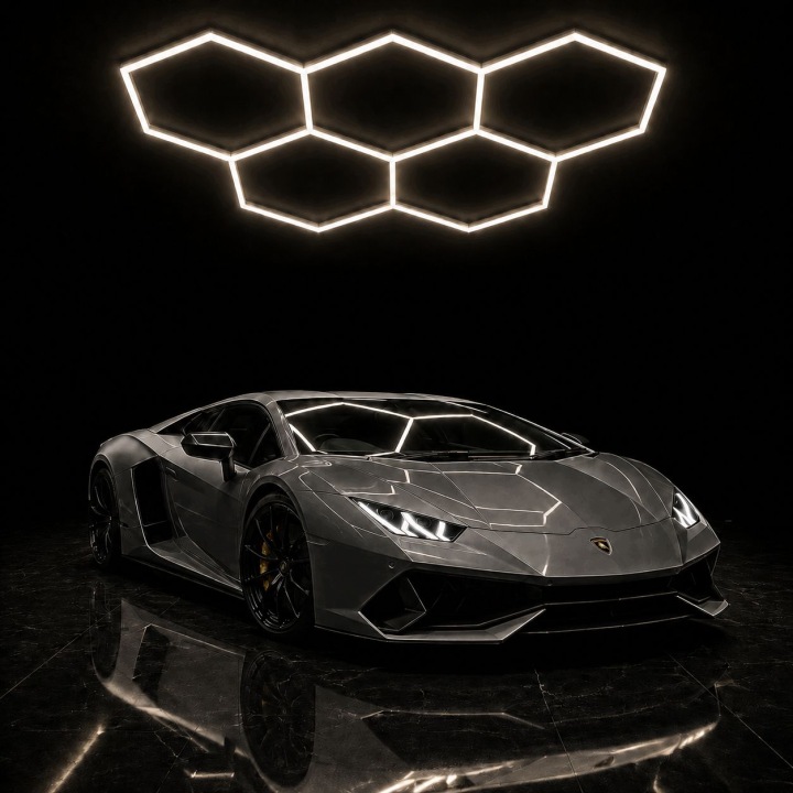 Bílý stropní Led panel 168W studiová dílna Hexagon 5 229x158 cm 4000K