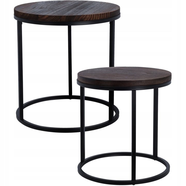 Sada kávových stolků s dřevěnou deskou, 2 ks, Ø 43 cm, Ø 38 cm
