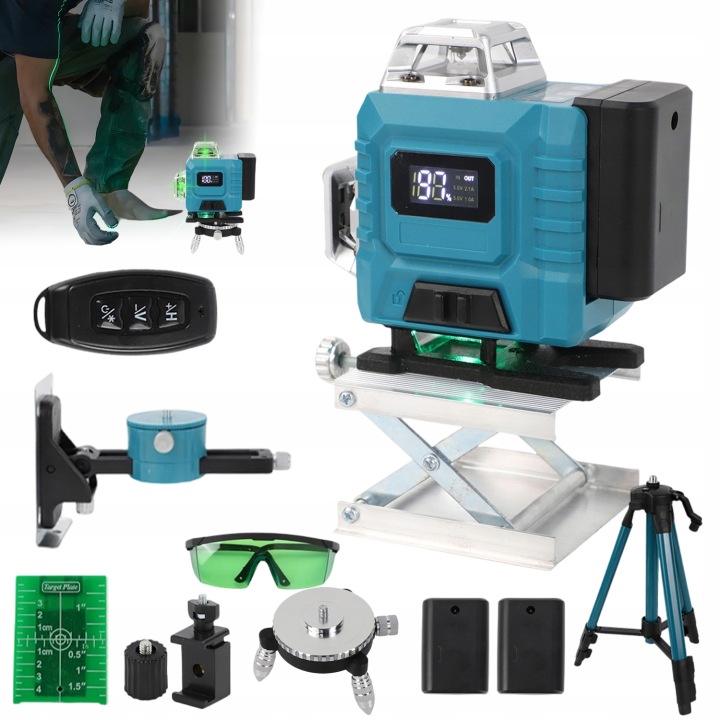 Laserová Vodováha 4D 16 Linií 360° Laser Křížový Rovinný Set