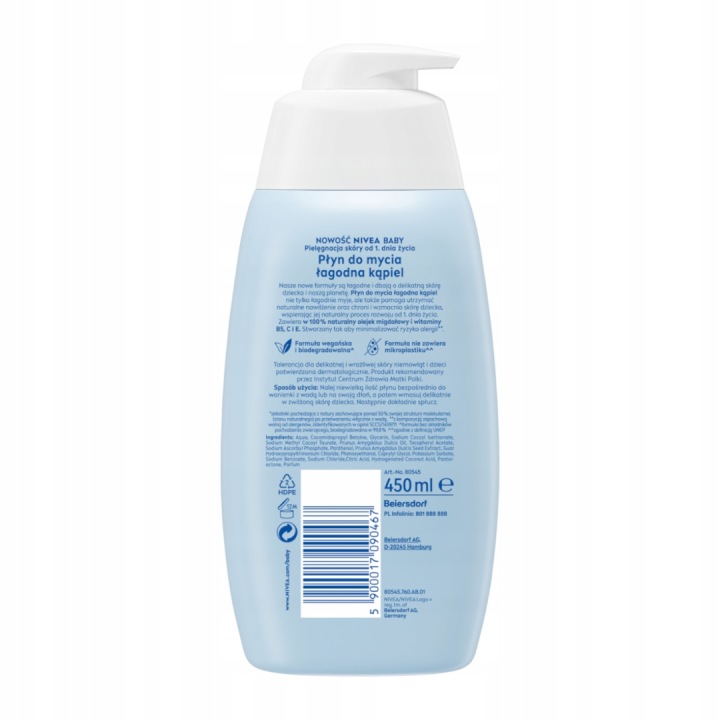 NIVEA BABY Рідина для миття купання зволожуючий для дітей немовлят 450 мл — фото 2