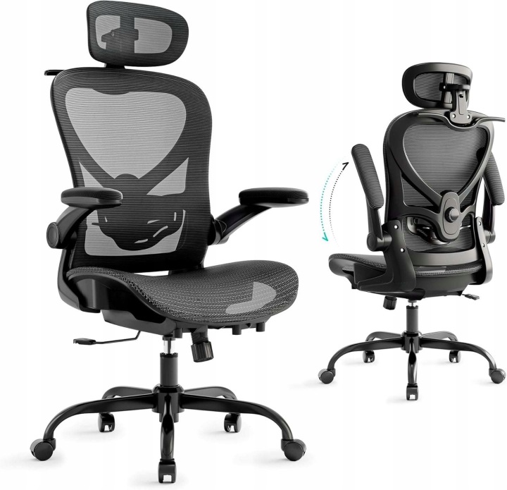 Kancelářská židle ergonomická černá 3D opěrka hlavy, bederní opěrka
