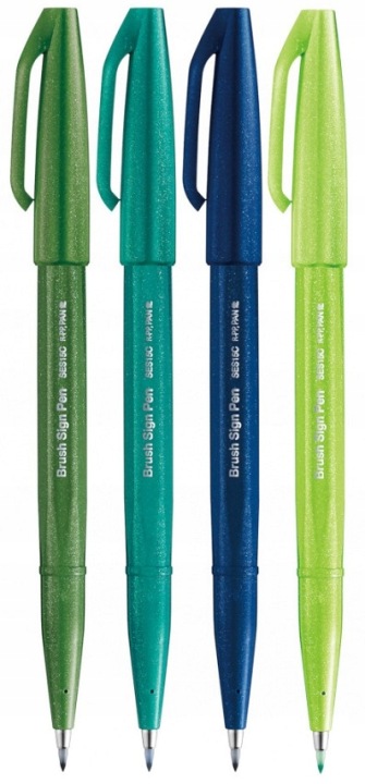 Набір фломастерів для каліграфії PENTEL SES15C відтінки зеленого, 4 (вживаний) — фото 3