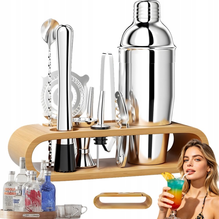 Barmanský Set 10 Ks Na Koktejly, Koktejly, Šejkr 750 ML, Profesionální Stojan