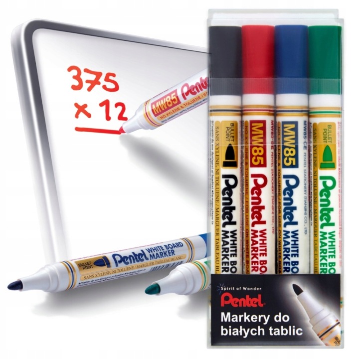 PENTEL маркер сухостиральний MW85 набір 4 кольори для білих дошок у чохлі — фото 8