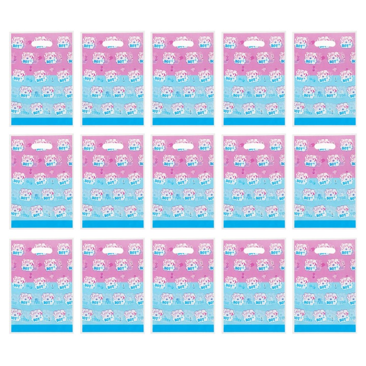 50 шт. сумочки на подарунок з мотивом GENDER REVEAL, кольорові пластикові