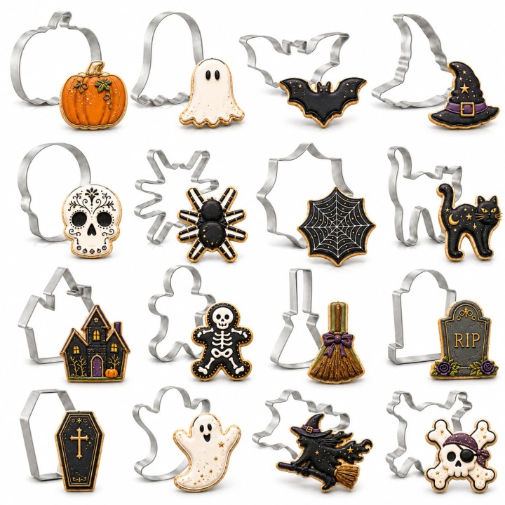 Formičky Halloween 16 Ks Nerezová Ocel Dýňová Dýně Kočka Lebka