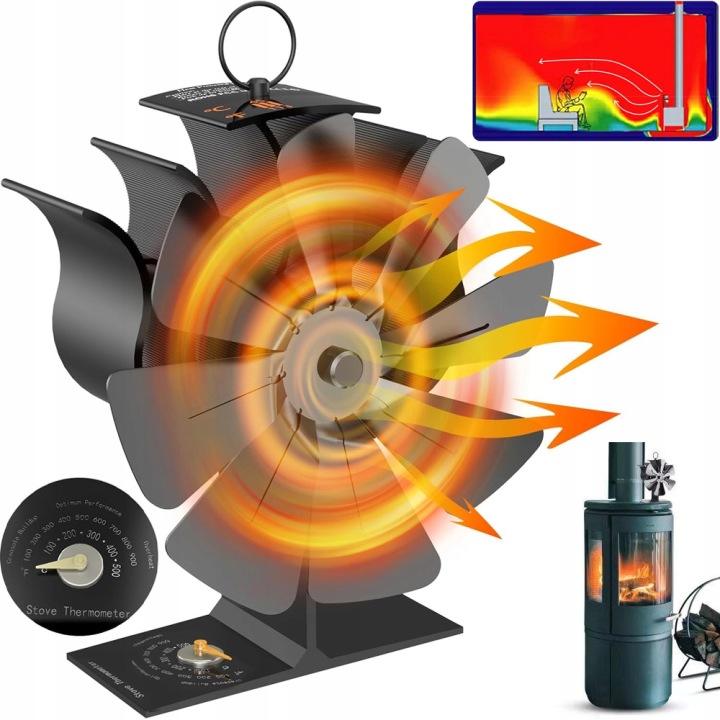Krbový Ventilátor Napájený Teplem Bez Elektřiny, Krb Turbína, Černý