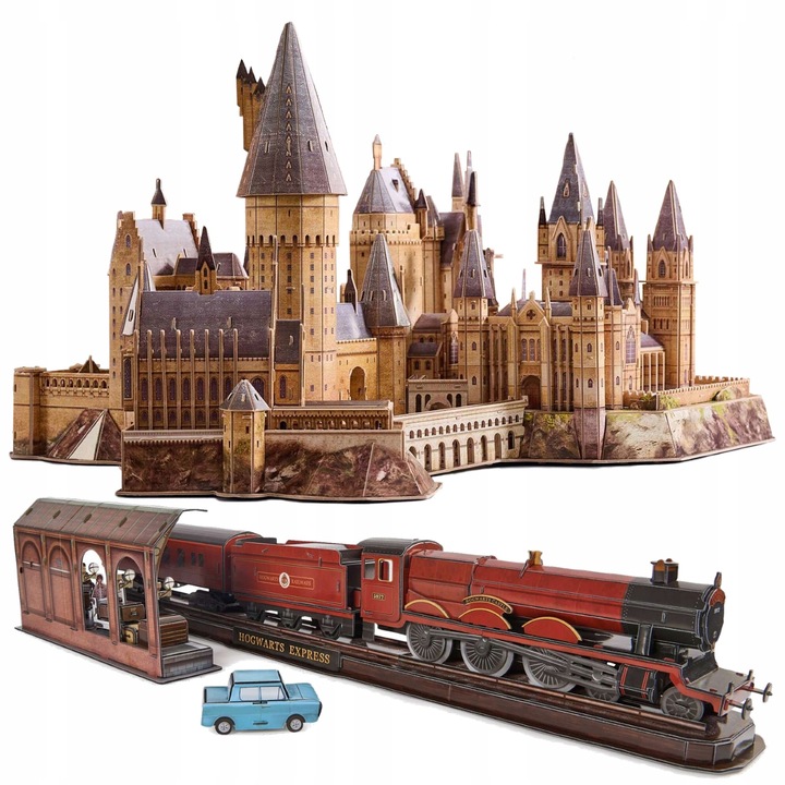PUZZLE 4D BUILD HARRY POTTER HOGWARTS ZAMEK I POCIĄG EXPRESS MODELI 3D Marka Spin Master