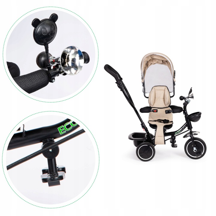 Велосипед триколісний прогулянкова коляска візок обертовий 360 бежевий ECOTOYS — фото 8
