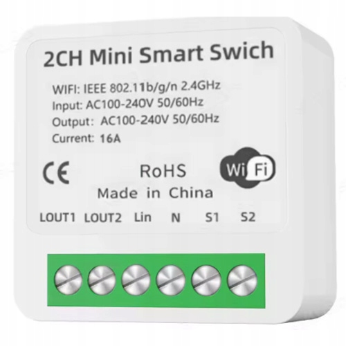 DWUKANAŁOWY PRZEKAŹNIK DOPUSZKOWY MODUŁ PODWÓJNY WŁĄCZNIK TUYA WIFI 16A 2CH