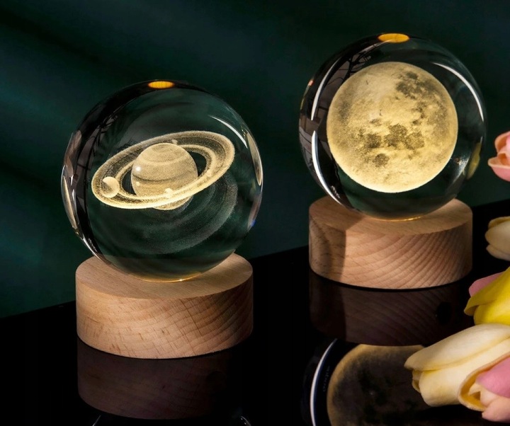 Лампа Місяць 3D Скляна Куля LED USB Декоративна Нічна — фото 9
