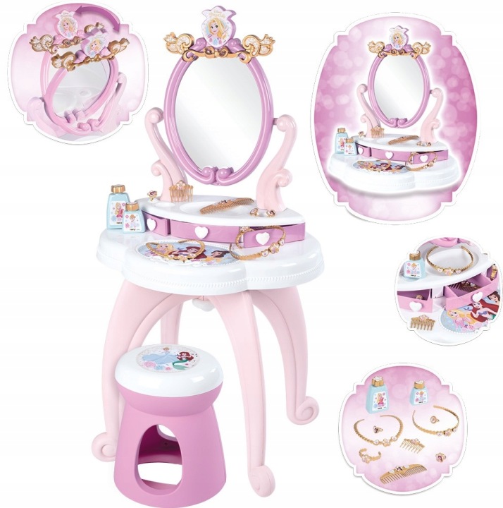 Smoby Туалетний столик 2 в 1 Disney Princess 10 аксесуари Табурет