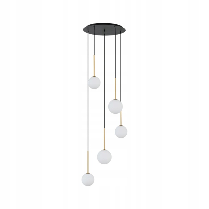 Závěsná lampa Karo s kulovými stínítky 5xG9 do pokoje