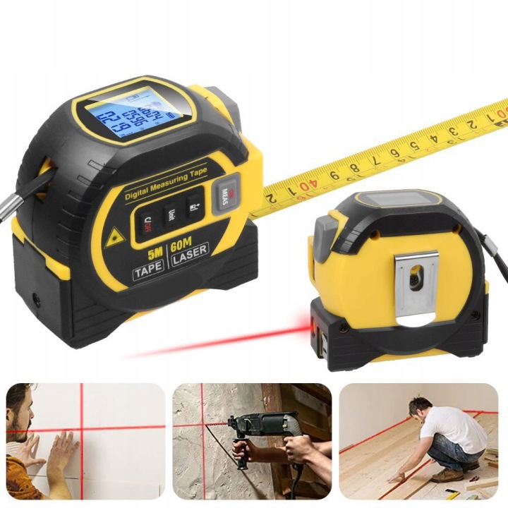 Dálkoměr Měřicí Páska Laserový Bodový Indikátor 3V1 LCD displejem