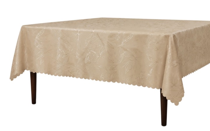 Ubrus Odolný Proti Skvrnám, Béžový, 140 X 170 CM, Žakárové Listy, Elegantní Béžová Barva