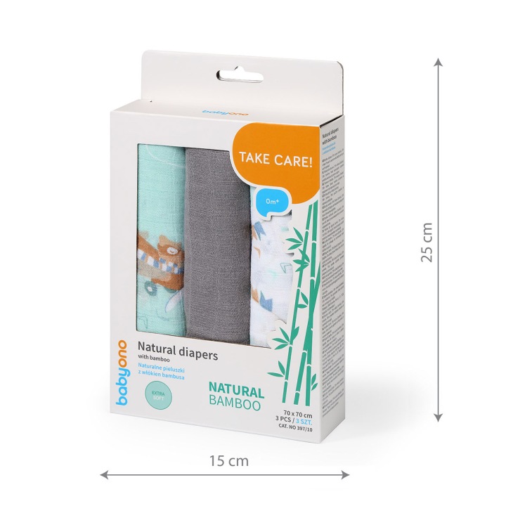 BabyOno extra soft Пелюшка бамбукова набір 3 шт. Натуральні 70x70 см — фото 6