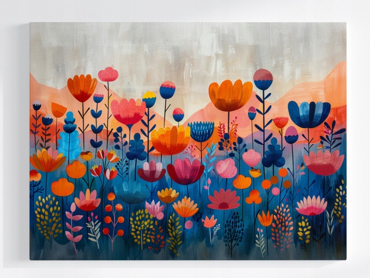 Plakát Grafika Folk Louka Zahrada Pohled Květiny 100x75