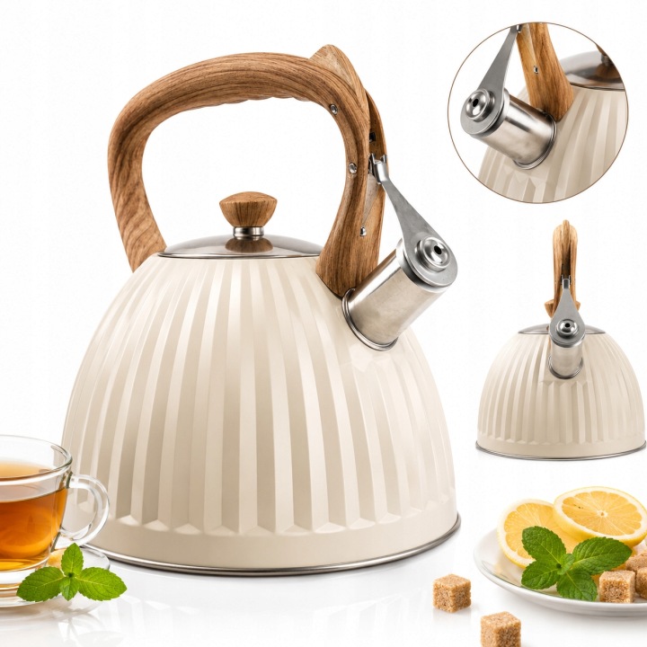 Konvice Tradiční Nerezová Konvice S Píšťalkou Indukce Plyn 2,8L Béžová