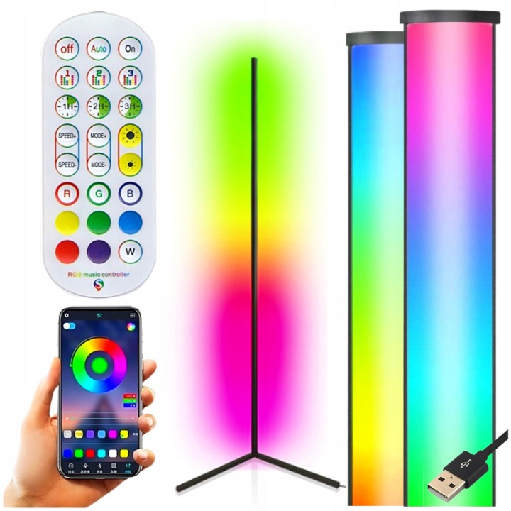 Stojací Rohová Stojací Lampa Rgb+w Dálkový Ovladač