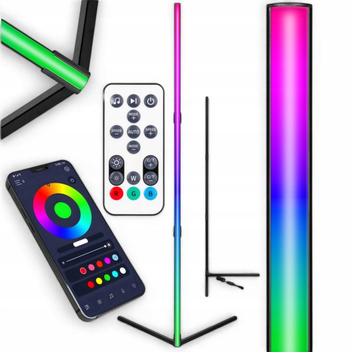 Led Rgb stojací lampa 140 cm – dálkový ovladač, aplikace, černá