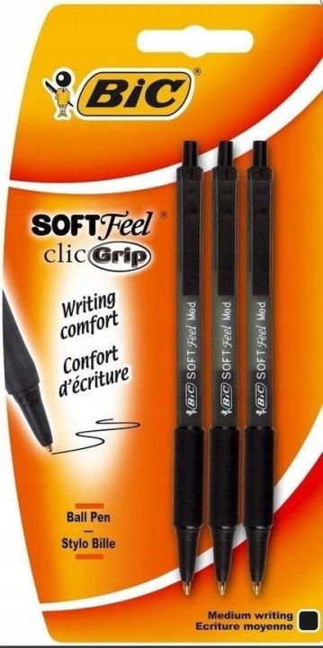 Ручка чорна SOFT FEEL BLS 3 шт. BIC