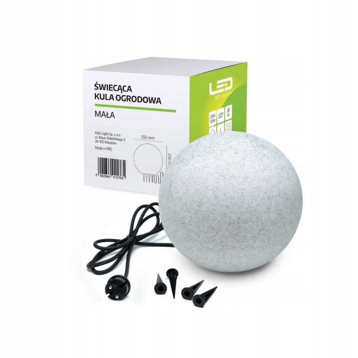Světelná koule Zahradní Lampa stojící "kamen" průměr 25 cm ozdobná E27