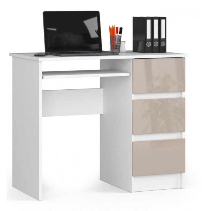 Psací stůl pod počítač A-6 Pravý bílý-cappuccino lesk 90 cm Akd