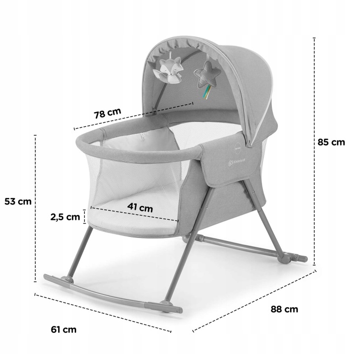 Kinderkraft LOVI Колиска традиційна ліжечко туристичне 3 в 1 Сірі 61x88 см — фото 5
