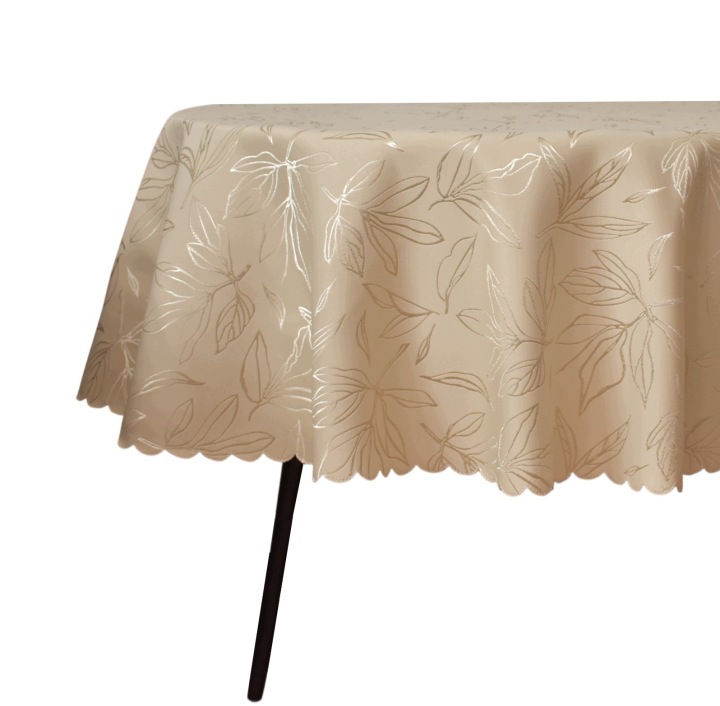 Ubrus Odolný Proti Skvrnám Oválný Béžový 90X150 CM Žakárové Listy Ovál Béžový