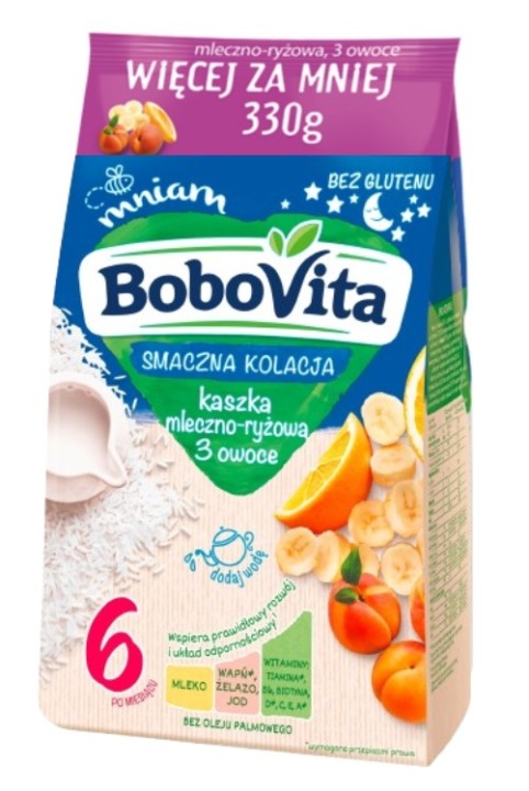 BOBOVITA кашка молочно рисова 3 фрукти 330 г