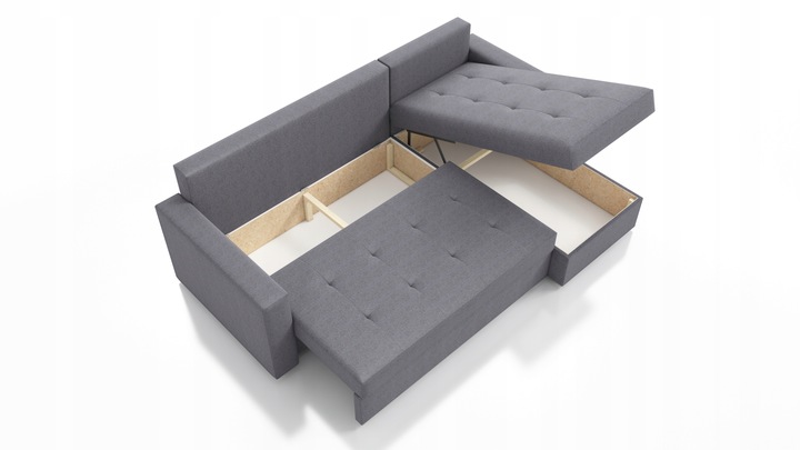 Rozkładany narożnik Focus pikowany z pojemnikiem