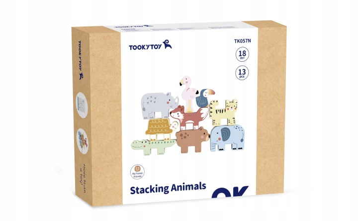 UKŁADANKA W STOSY MONTESSORI KLOCKI DREWNIANE ZWIERZĄTKA TOOKY TOY Materiał drewno