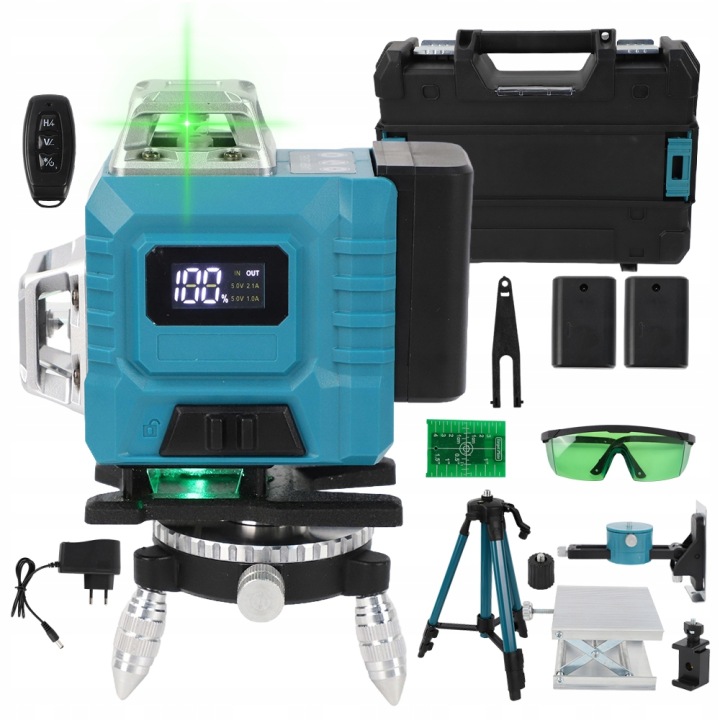 Laserová Vodováha 16 Linií Křížový Laser 4D Zelená Stativ App Ovladač