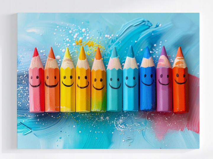 Plakát Děti Barevné Pastelky Tužky Úsměv Emoce 100x75