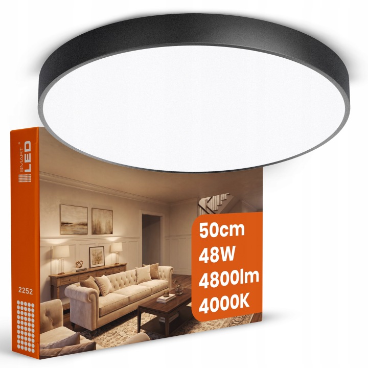 Stropní Svítidlo 48W 4800lm Neutrální barva 50CM Kulatý Černý IP20