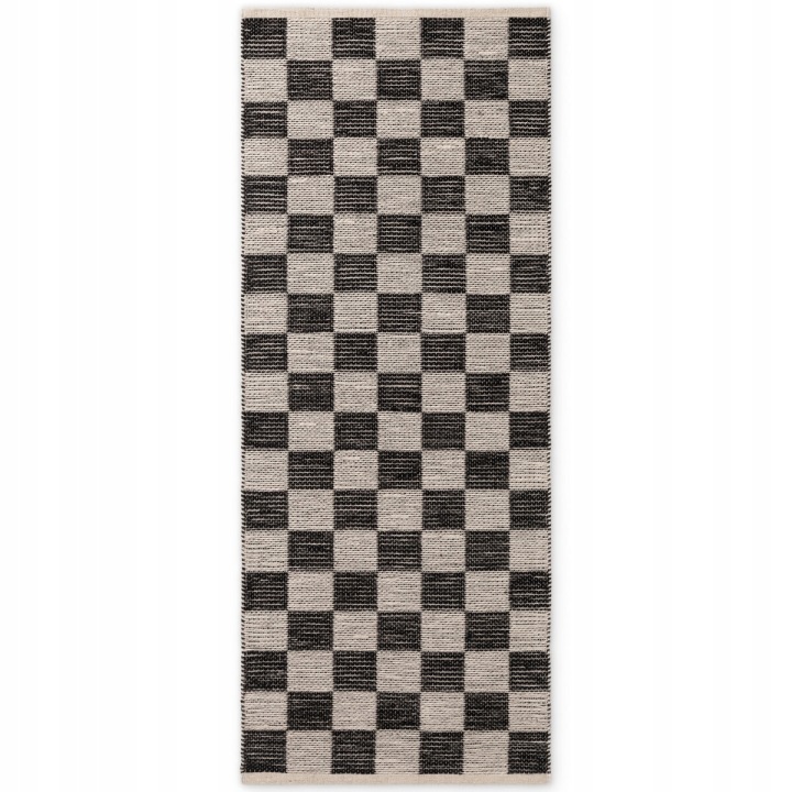 Koberec Běhoun jutový 80x300 cm, přírodní, černo krémový s kostkovaným vzorem, oboustranný