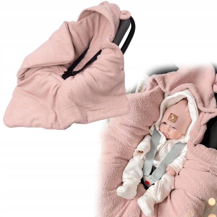 Утеплений конверт, плед з капюшоном для автокрісла Баранчик, Baby Nellys, пудрово-рожевий — фото 2