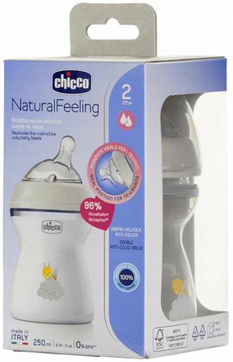 Chicco Natural Feeling антиколікова пляшка пластикова 2 міс.+ 250 мл 1 шт. — фото 9