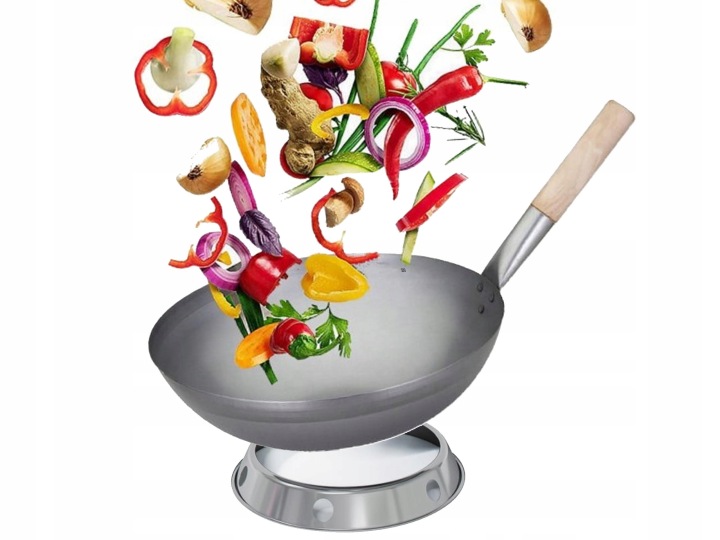 Čínský wok Kovaná ocelová pánev 15" 38 Cm kroužek Podstavec pro wok