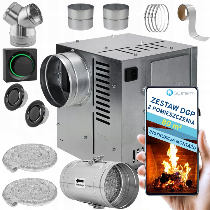 Krbová Turbína Krbový ventilátor Set Dgp 2 místnosti 80 m2