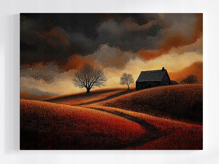 Plakát Krajina Pohled Vesnice Pole Mraky Bouře 100x75