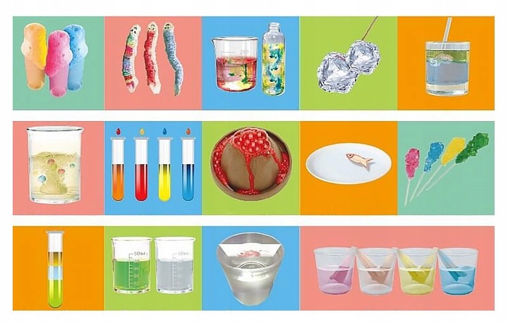 LABORATORY EDUCATIONAL TOY SET CHEMIST VOLCANO 14 EXPERIMENTS Material plastic string