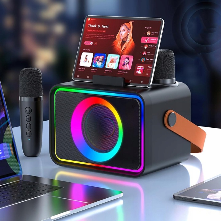 Набір караоке 2 мікрофони колонка BLUETOOTH освітлення LED кемпінг свята — фото 4