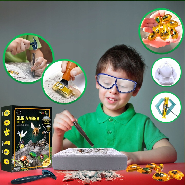 AMBER MINE WITH INSECTS SMALL ARCHAEOLOGIST EXCAVATION EDUCATIONAL TOY Brand click4TOYS