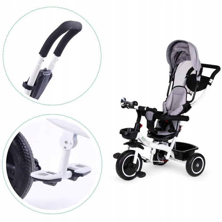 Велосипед триколісний Ecotoys 44 білий, чорний, сірий — фото 5