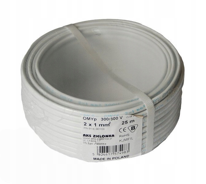 kabel elektrický Aks Zelenka OMYp 2x1 mm 25m 300 300V