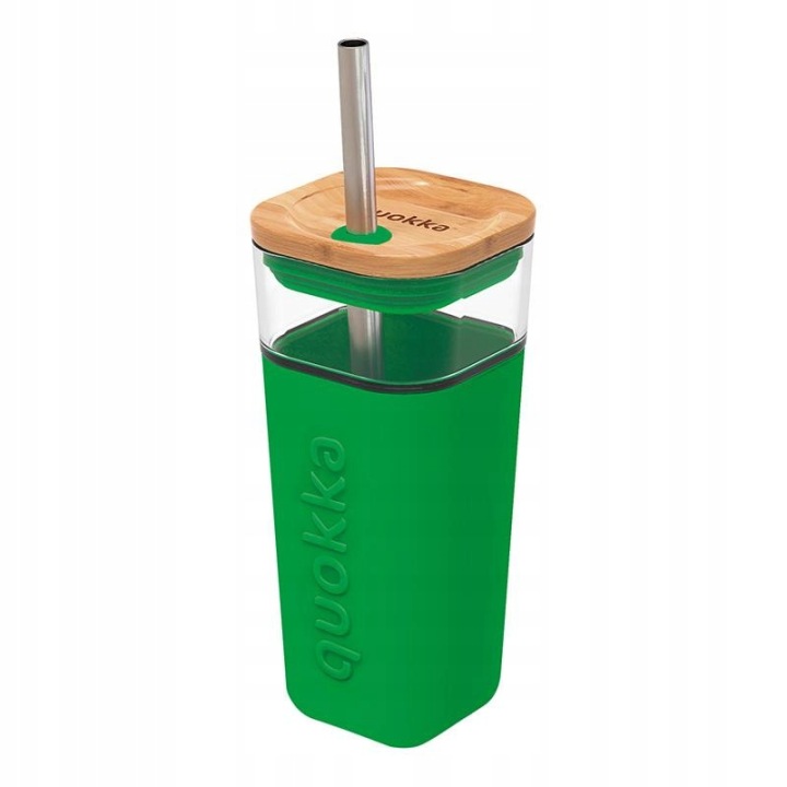 Skleněný hrnek s brčkem Quokka Cube s víčkem Bpa Free na vodu 540 ml